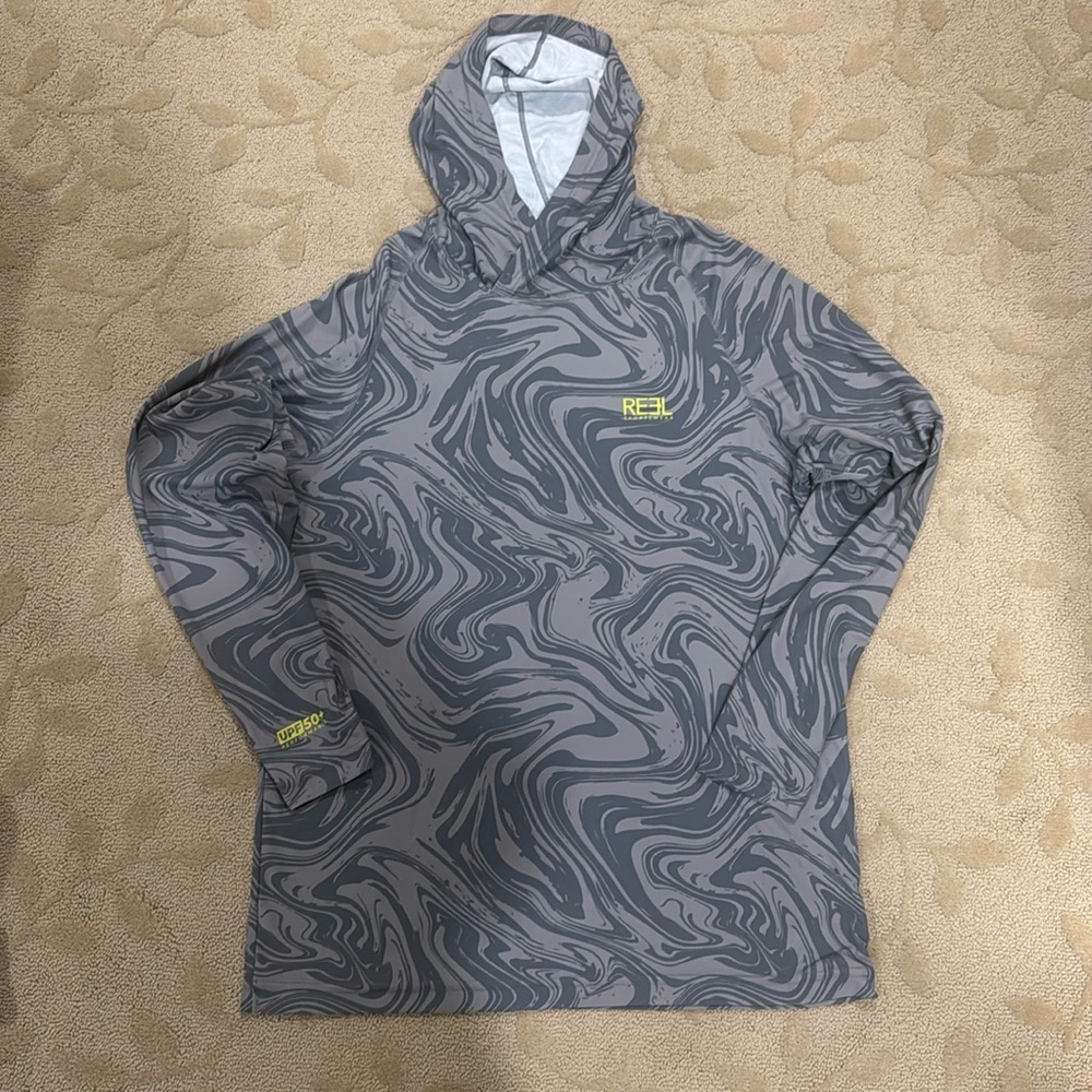 Reel Sportswear‎ UPF 50+ Performance Shirt. Grey and Neon Green. Men’s Large